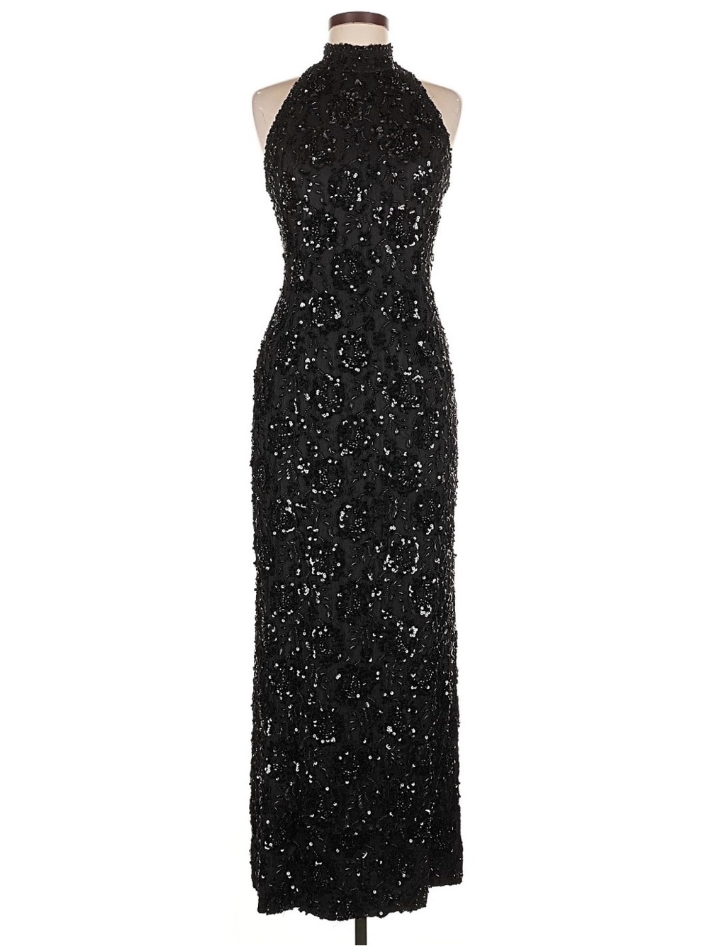 Adrianna Papell Beaded Halter Black Gown